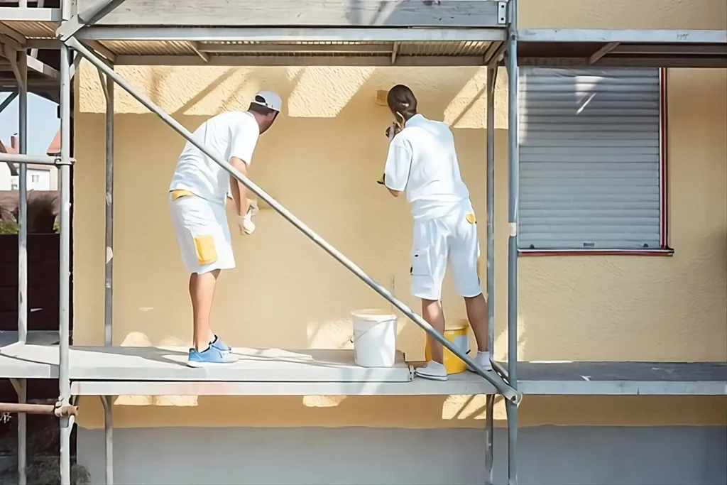 Los Pintores Salamanca aplicando pintura exterior de alta calidad en fachada de vivienda